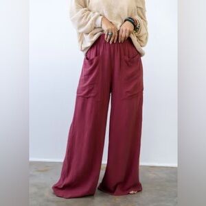 three bird nest wide leg boho linen cotton blend slouchy stretchy pants